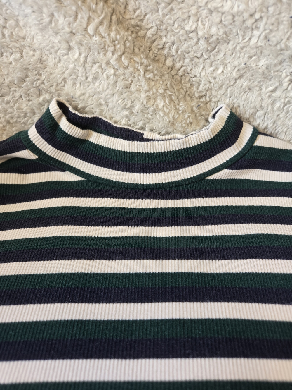 Forever 21 Green, Navy & White Striped Mock Neck Top